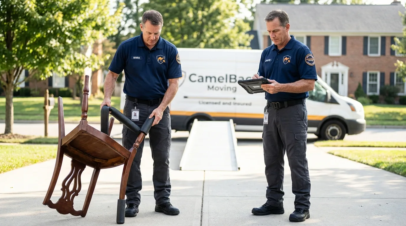 Movers inspecting furniture for damage prevention before loading in Helena, MT